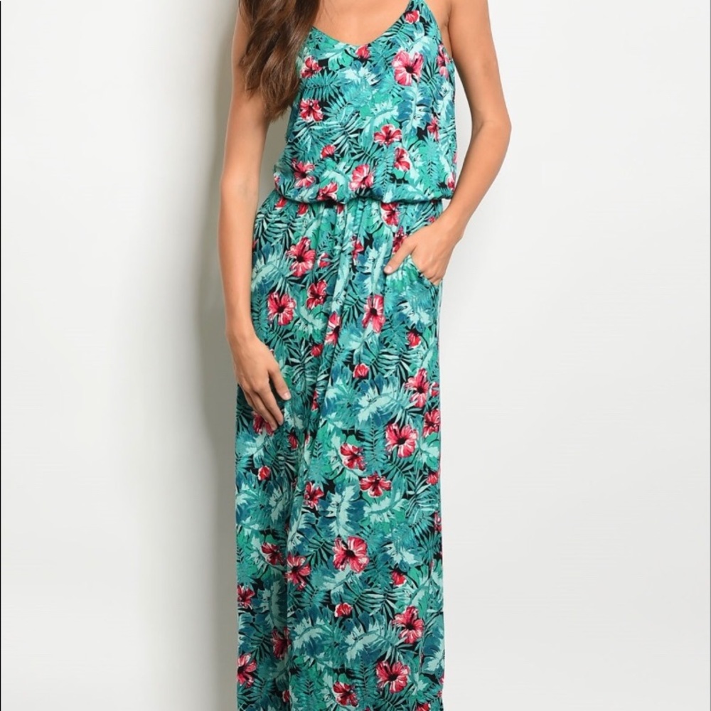 Kelly Green Floral Pocket Maxi Dress - Women
